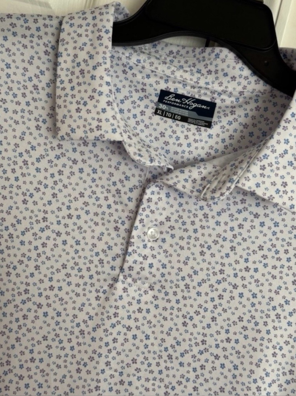 Ben Hogan Performance Men Golf Polo Shirt XL White Blue Purple Floral Ditsy NWT